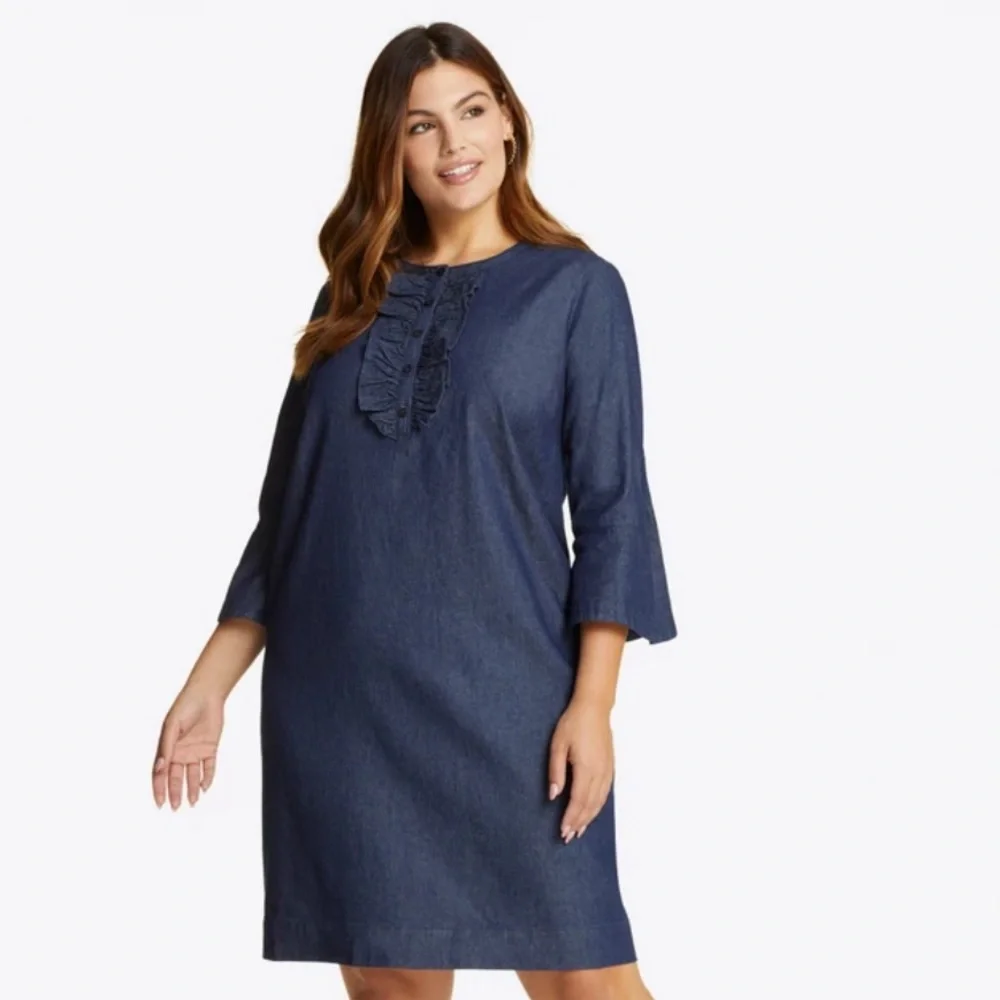 Draper James Chambray Ruffle Shift Dress - Picture 2 of 5